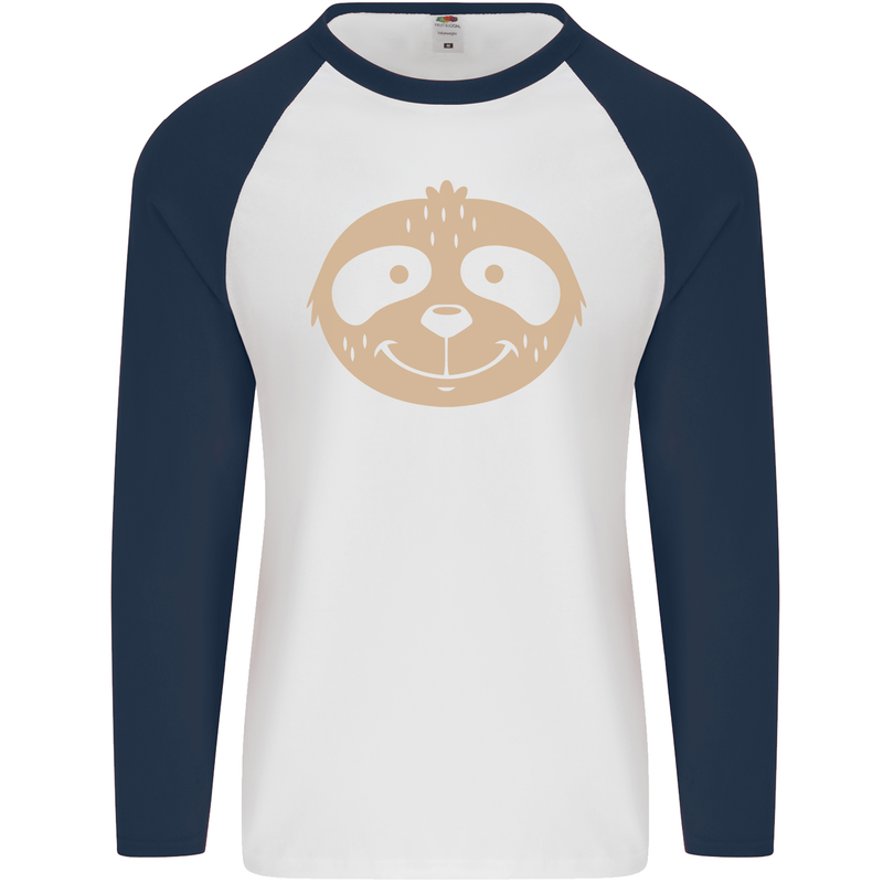 A Funny Sloth Face Mens L/S Baseball T-Shirt White/Navy Blue