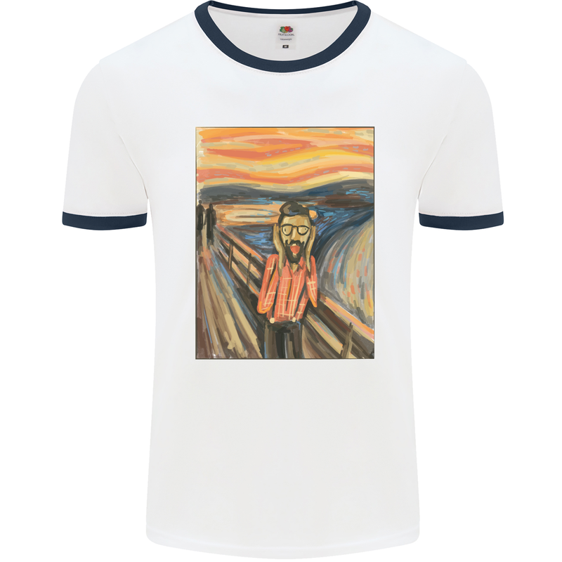 Hipster Scream Painting Mens Ringer T-Shirt White/Navy Blue