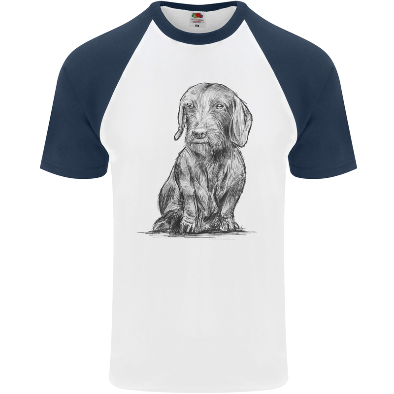 A Dachshund Dog Mens S/S Baseball T-Shirt White/Navy Blue