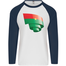 Curled Burkina Faso Flag Day Football Mens L/S Baseball T-Shirt White/Navy Blue