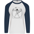 Guitar Frank Zappa Vitruvian Man Guitarist Mens L/S Baseball T-Shirt White/Navy Blue