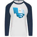 Curled Guatemala Flag Guatemalan Day Football Mens L/S Baseball T-Shirt White/Navy Blue