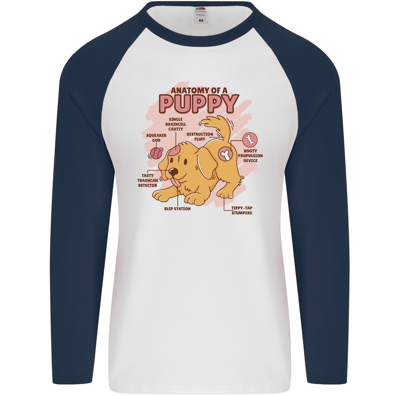 Anatomy of a Puppy Dog Mens L/S Baseball T-Shirt White/Navy Blue