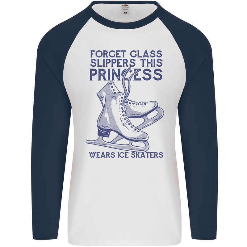 This Princess Wears Ice Skates Skater Mens L/S Baseball T-Shirt White/Navy Blue