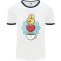 Peace Love Coffee Mens Ringer T-Shirt White/Navy Blue