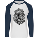 Ape Mandala Art Mens L/S Baseball T-Shirt White/Navy Blue