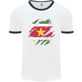 Torn Suriname Flag Suriname Day Football Mens Ringer T-Shirt White/Navy Blue