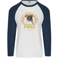 A Pug Dog Mens L/S Baseball T-Shirt White/Navy Blue