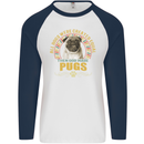 A Pug Dog Mens L/S Baseball T-Shirt White/Navy Blue