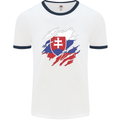 Torn Slovakia Flag Slovakia Day Football Mens Ringer T-Shirt White/Navy Blue