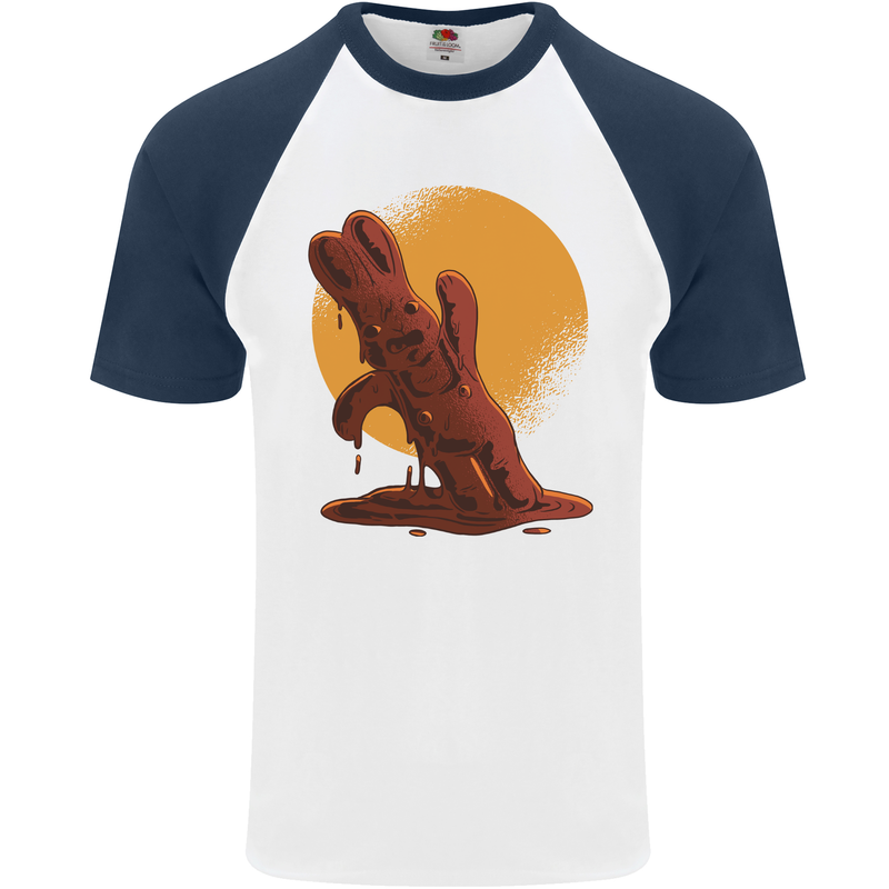 A Melting Chocolate Bunny Easter Mens S/S Baseball T-Shirt White/Navy Blue