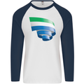 Curled Sierra Leone Flag Leonian Day Football Mens L/S Baseball T-Shirt White/Navy Blue