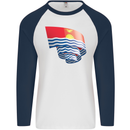 Curled Kiribati Flag Day Football Mens L/S Baseball T-Shirt White/Navy Blue