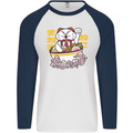 Ramen Lucky Cat Mens L/S Baseball T-Shirt White/Navy Blue