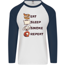 Eat Sleep Smoke Weed Repeat Drugs Cannabis Mens L/S Baseball T-Shirt White/Navy Blue