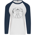 Gaming Vitruvian Gamer Funny Video Games Mens L/S Baseball T-Shirt White/Navy Blue