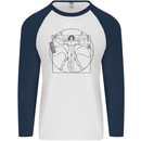 Gaming Vitruvian Gamer Funny Video Games Mens L/S Baseball T-Shirt White/Navy Blue