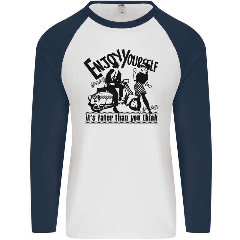 2Tone Enjoy Yourself 2 Tone SKA Music Mens L/S Baseball T-Shirt White/Navy Blue