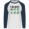 T-Rex Hates Funny Dinosaurs Jurassic Gym Mens L/S Baseball T-Shirt White/Navy Blue