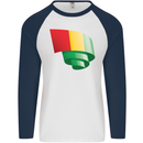 Curled Guinea Flag Guinean Day Football Mens L/S Baseball T-Shirt White/Navy Blue