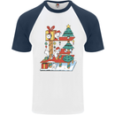 Christmas Cat House Funny Winter Xmas Mens S/S Baseball T-Shirt White/Navy Blue