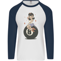 8-Ball Pool Pinup Mens L/S Baseball T-Shirt White/Navy Blue