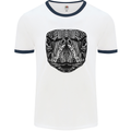 A Mandala Turtle Head Tribal Tortoise Mens Ringer T-Shirt White/Navy Blue