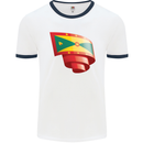 Curled Grenada Flag Grenadians Day Football Mens Ringer T-Shirt White/Navy Blue