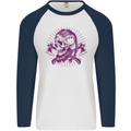 Viking Axe Skull Mens L/S Baseball T-Shirt White/Navy Blue