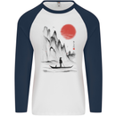 A Japanese Boat at Sunset Mens L/S Baseball T-Shirt White/Navy Blue
