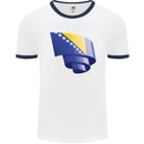 Curled Bosnia and Herzegovina Flag Day Football Mens Ringer T-Shirt White/Navy Blue