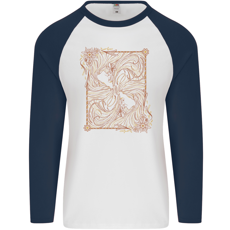 Gemini Faces Star Sign Astrological Zodiac Mens L/S Baseball T-Shirt White/Navy Blue