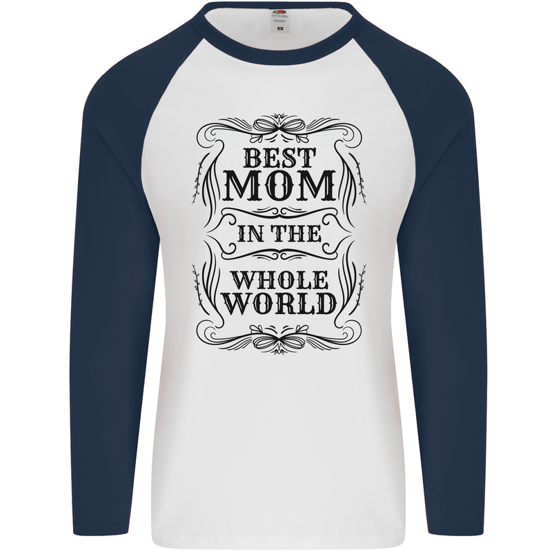 Mothers Day Best Mom in the World Mens L/S Baseball T-Shirt White/Navy Blue