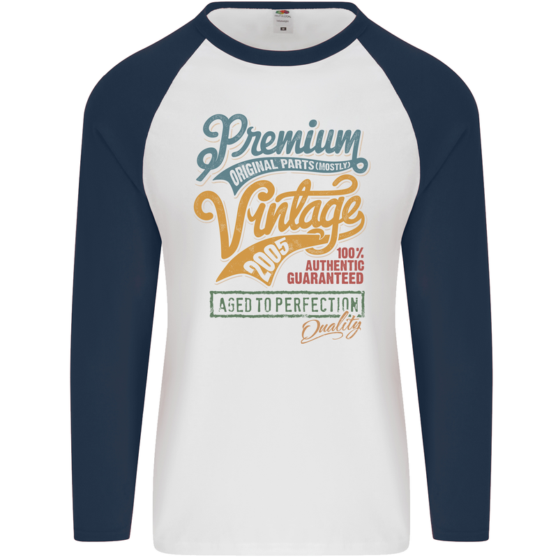 Aged to Perfection 18th Birthday 2005 Mens L/S Baseball T-Shirt White/Navy Blue