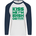 Kiss Me I'm Irish or Drunk St Patricks Day Mens L/S Baseball T-Shirt White/Navy Blue