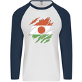 Torn Niger Flag Nigerien Day Football Mens L/S Baseball T-Shirt White/Navy Blue