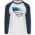 Curled Estonia Flag Estonian Day Football Mens L/S Baseball T-Shirt White/Navy Blue