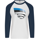 Curled Estonia Flag Estonian Day Football Mens L/S Baseball T-Shirt White/Navy Blue