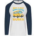 Just a Boy Who Loves Buses Bus Mens L/S Baseball T-Shirt White/Navy Blue