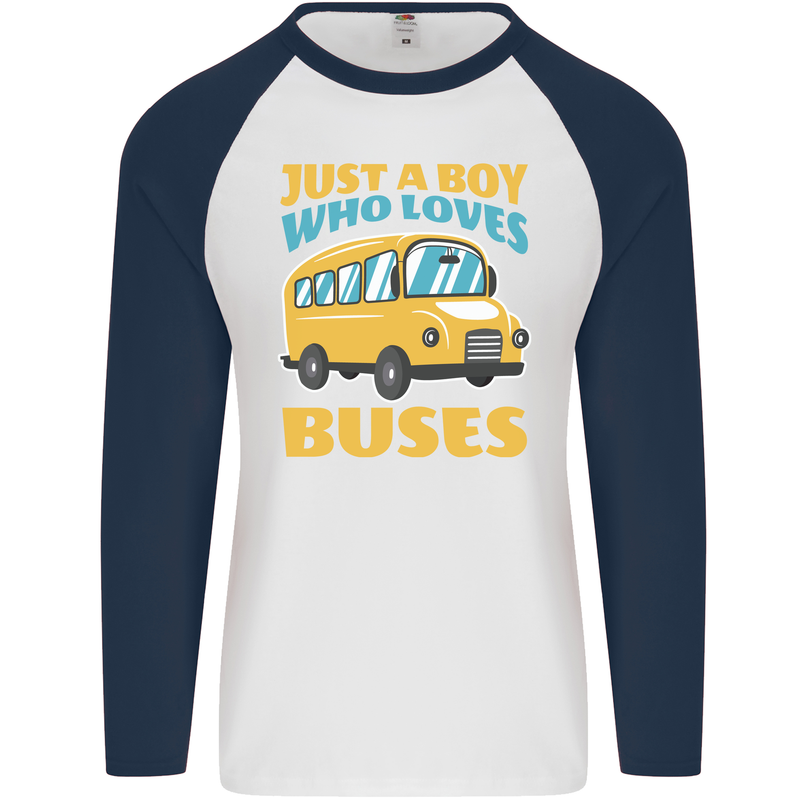 Just a Boy Who Loves Buses Bus Mens L/S Baseball T-Shirt White/Navy Blue