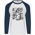 Dark Magic Black Voodoo Magic Mushrooms Mens L/S Baseball T-Shirt White/Navy Blue
