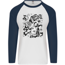 Dark Magic Black Voodoo Magic Mushrooms Mens L/S Baseball T-Shirt White/Navy Blue