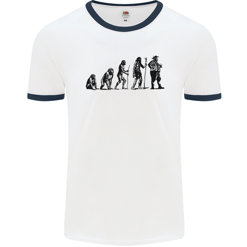 Bavarian Beer Evolution Oktoberfest Mens Ringer T-Shirt White/Navy Blue