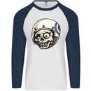 MOD Scooter Skull Motorcycle Biker Mens L/S Baseball T-Shirt White/Navy Blue