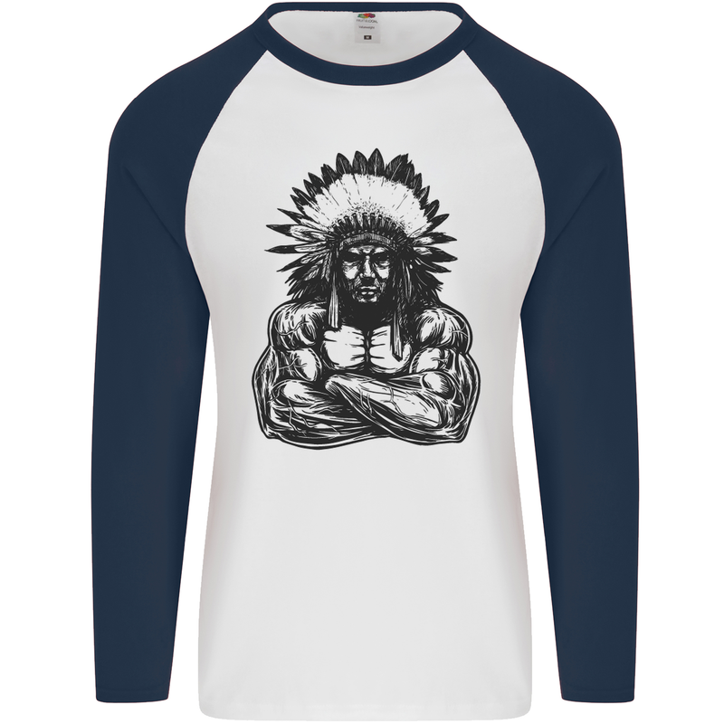 Gym Chief Training Top Bodybuilding MMA Mens L/S Baseball T-Shirt White/Navy Blue