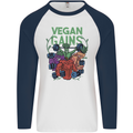 Vegan Gym Bodybuilding Vegetarian Mens L/S Baseball T-Shirt White/Navy Blue