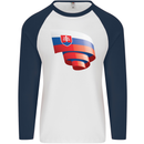 Curled Slovakia Flag Slovakia Day Football Mens L/S Baseball T-Shirt White/Navy Blue