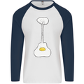 Funny Egg Guitar Acoustic Electric Bass Mens L/S Baseball T-Shirt White/Navy Blue