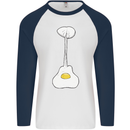 Funny Egg Guitar Acoustic Electric Bass Mens L/S Baseball T-Shirt White/Navy Blue