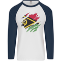 Torn Vanuatu Flag Day Football Mens L/S Baseball T-Shirt White/Navy Blue